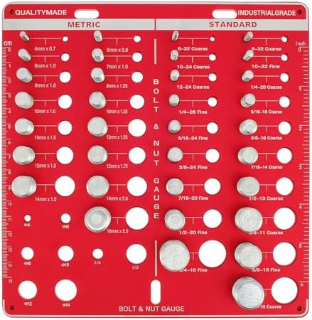 42 Nut and Bolt Thread Checker 19 Standard & 15 Metric Bolt & 8 Drill Bit Gauge, Bolt Size and Thread Gauge Identifier, Wall-Mountable Professional Thread Pitch Gauge Size Checker w Inch & CM Ruler