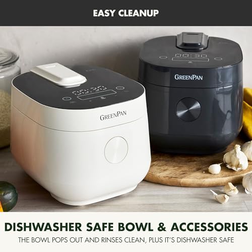 GreenPan Carb Reducing Electric Rice Cooker, 4 Cups Uncooked/8 Cooked Rice, 10 Presets, LED Display, Healthier Meals, Delay Timer, PFAS-Free Ceramic Nonstick Removable Bowl, Cool Touch, Steam, Graphite by GreenPan - Image 6