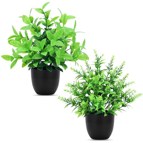 CEWOR Fake Plants 2 Pack Mini Potted Plants Bathroom Accessories Small Artificial Greenery Decorations for Bathroom Office Home Room Kitchen Table Indoor