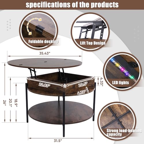 Round-Coffee-Tables-with-LED-Light-35-Round-Coffee-Table-with-StorageLift-Top-Coffee-Tables-for-Living-Room-Wood-Farmhouse-Coffee-TableCircle-Coffee-Table-for-Home-Office Round Coffee Tables with LED Light 35 Round Coffee Table with StorageLift Top Coffee Tables for Living Room Wood Farmhouse Coffee TableCircle Coffee Table for Home Office