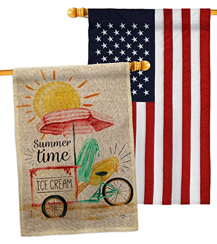 Breeze Decor Summer Time Burlap House Flag Pack Fun in The Sun Beach Pool Luau Tropical Party Season Outdoor Summertime Sunny Embroidery Banner Small Garden Yard Gift Double-Sided, Made in USA