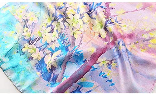 Andantino 100% Mulberry Silk Long Scarf For Women Large Shawls For Headscarf And Neck- Oblong Hair Wraps With Gift Packed (Pink&Yellow Blossoms) #TOP3