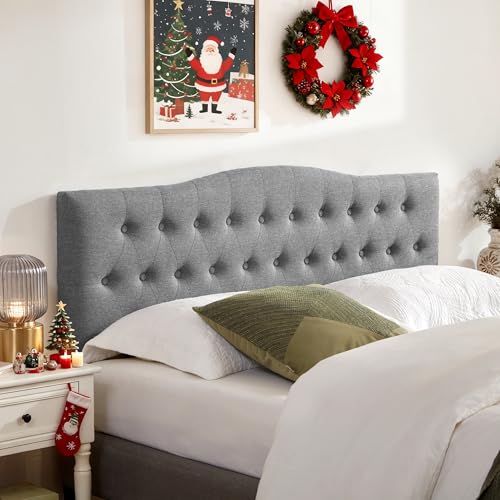 Huatean Home Tufted Upholstered Headboard King Size, Sturdy and Durable Solid Wood Bed headboard, Fabric Headboard Adjustable Height from 37” to 51”, Modern Button Diamond Design Head Board, Grey