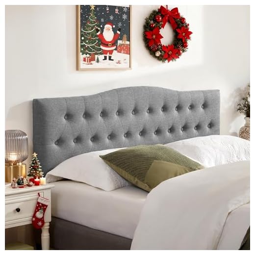 Huatean Home Tufted Upholstered Headboard King Size, Sturdy and Durable Solid Wood Bed headboard, Fabric Headboard Adjustable Height from 37” to 51”, Modern Button Diamond Design Head Board, Grey
