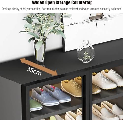 Shoe Storage Cabinet Cabinets Hallway Slim Cupboard Cupboards Hallways Slimline，Modern 6-Tier Shoe Cabinet with Glass Doors, LED Lights & Adjustable Shelves - Spacious Shoe for Entryway, Hal