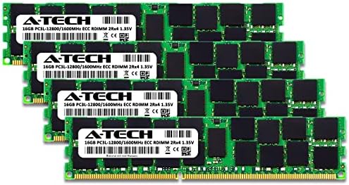 A-Tech 64GB Kit (4x16GB) DDR3/DDR3L 1600MHz PC3L-12800R ECC RDIMM 2Rx4 Dual Rank 1.35V Registered DIMM 240-Pin Server RAM Memory Upgrade Modules (A-Tech Enterprise Series) - 3