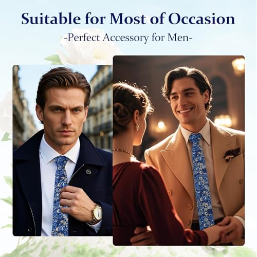 Image of Floral Ties Skinny Tie for Men, Cotton Mens Neckties for Weddings | 2.56'', floral, slim, soft and comfortable, men's neckties for casual, business, party, daily, dating