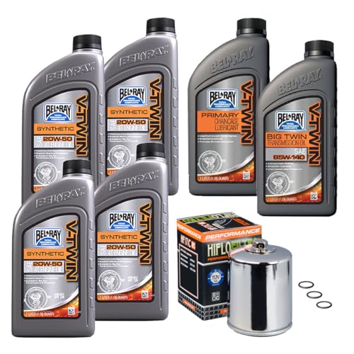 Bel-Ray Synthetic 3-Hole Complete Oil Change Kit Compatible with Harley-Davidson Big Twin and Sportster 1984-Up 1984-2017 Harley Twin Cam & Evolution Chrome Oil Filter