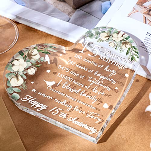 Wedding Gift For Her Years Of Marriage Gift Happy Anniversary Present For Woman Acrylic Heart Marriage Keepsake For Wife Husband Girlfriend Boyfriend (15Th Style) #TOP6