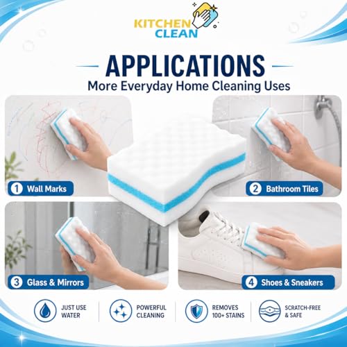 Image of Kitchen Clean Magic Eraser Sponge Pack of 12 | Stain Remover for Walls, Switch Boards, Taps, Glass, Shoes & Sneakers