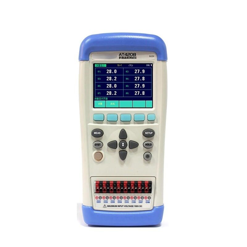 AT4204 Handheld 2/4/8 Channel Thermocouple Temperature Data Logger - 100ms Scan, Wide -200°C to 1300°C Range, High/Low Alarm, Backlit LCD, 0.2% Accuracy Multi-Point Industrial Monitoring