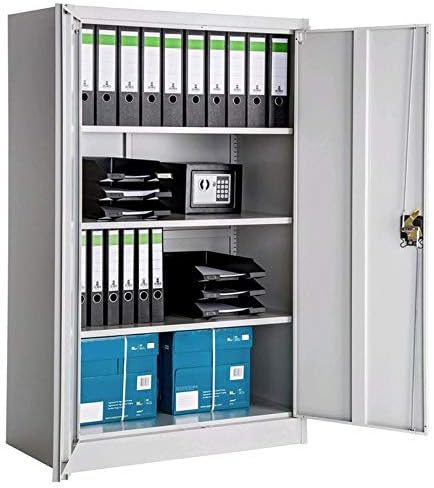 Burrby Lockable Office Cupboards 3-4 Layers Filing Cabinet White/Grey Large Filing Storage Cupboard Anti-Rust Metal Storage Cupboard File Storage with 2 Spare Keys (Grey-90x40x140cm)