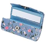 TEHAUX レトロ刺繍花柄ミラー付きリップスティックケース 軽量耐摩耗仕様 化粧品整理向け 女性用携帯用化粧ケースブルー レギュラー