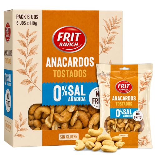 Anacardos Tostados sin Sal, Anacardos sin cascara, Alto contenido de fibra, Fuete de proteínas y Hierro, Sin Gluten, Producto Español, Producto sin sal, Contiene 6 unidades de 110 g