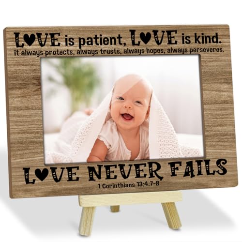 Love is Patient, Love is Kind 1 Corinthians 13:4-8 Wood Picture Frames for Home Christian Room Decor Bible Verse Gifts for Christian Women Wood Photo Frames with Stand for Tabletop Display - YT43