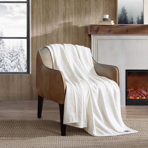 Image of Eddie Bauer - Throw Blanket, Ultra-Soft & Embossed Plush Bedding, Blanket for Couch & Bed (Woodblock Floral White, 50 inch x 70 inch)