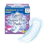 Refré SuperThin Pads Maximum (230cc) - Unisex Disposable Bladder Control Pads - Super Absorbent & Odor Eliminating Adhesive Underwear Pads for Incontinence - Thinness 0.10" - Length 11.4" - 12 Ct