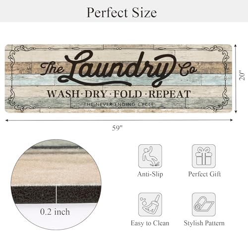 Image of Pauwer Laundry Room Rug Runner 20 inchx60 inch, Non Slip Waterproof Mat, Teal Beige
