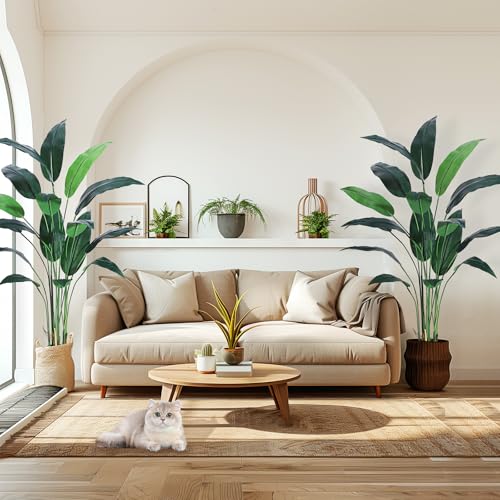 Artificial Bird of Paradise Plant 6FT(72in) Fake Palm Tree for Indoor Outdoor Modern Decor Faux Plants for Home Office Perfect Housewarming Gift with 17 Trunks Faux Leaves 1 Pack