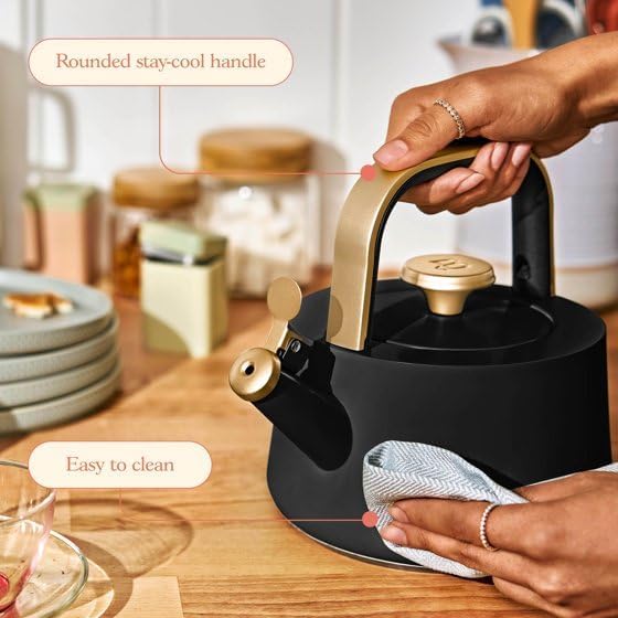 B.eautiful 1.8L Ceramic Non-Stick Stovetop Tea Kettle, Black Sesame