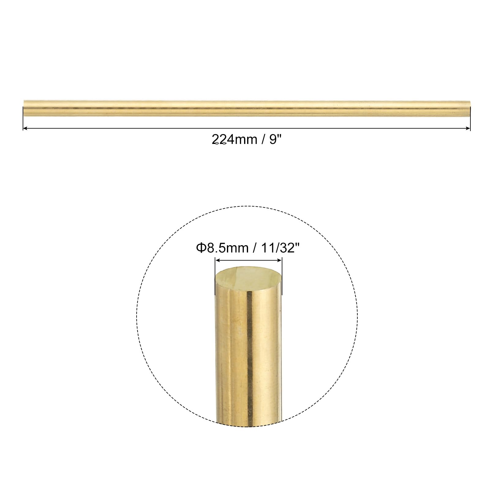QUARKZMAN 4pcs Barra de Latón, 8.5mm Diámetro 22.4cm Largo Varilla Redonda de Latón Puro Soldadura Sólido Metálico para Torno de Bares Artesanías Bricolaje Manualidad Industria Modelo Joya