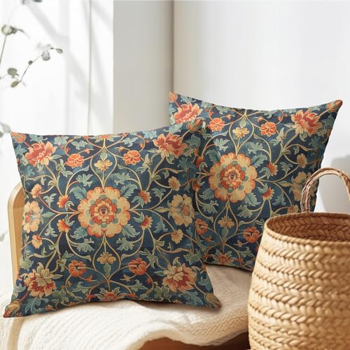 Kawani Vintage Floral Pillow Covers 18X18 Inch Set Of 2 Antique Botanical Flowers Tapestry Pattern Decorative Throw Pillow Covers Modern Art Deco Pillowcases thumb #3