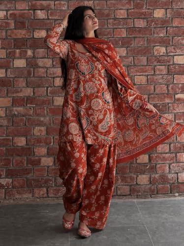 Image of ANNI Designer Farshi Salwar Suit for Women Cotton Printed | Kurta Dupatta Set for Woman | Straight Palazzo Outfit Square Neck Long Sleeve Ethnic Dress Stylish Womens Clothing