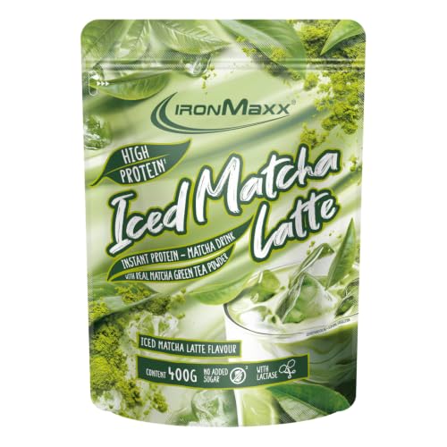 IronMaxx Iced Matcha Latte 400g Beutel | Proteinreicher Matcha-Drink mit grünem Tee | Ohne Zuckerzusatz | Kalt genießen
