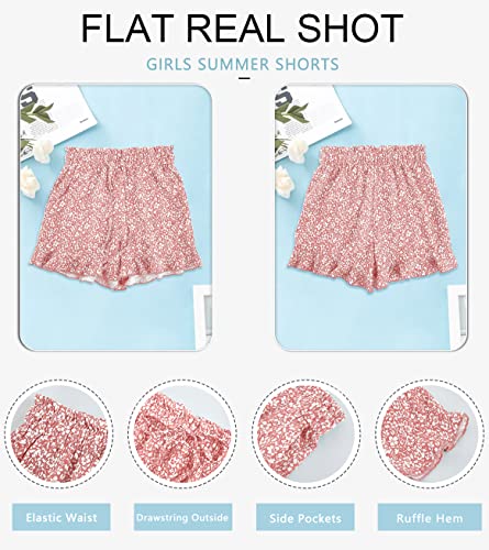 Haloumoning Girls Shorts Casual Floral Printed Short Pants Summer Ruffle Beach Shorts With Pockets Size 4-15 #TOP4