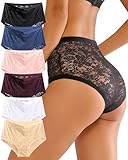 Sth Big High Waisted Underwear for Women Sexy Lace Cheeky Panties Soft Full Coverage lingerie Womens Plus Size Briefs 6 Pack(6AM)