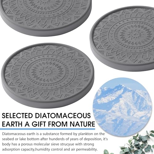 Photect Diatomaceous Earth Coasters Set with Holder Absorbent Stone Drink Coasters Instant Drying Tray for Tabletop Protection Home Decoration Housewarming Gift(Black,6 Pcs) by Photect - Image 4