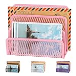 EASEPRES Desk Mail Organizer, Office Small Desktop Metal Mesh Envelope Letter Sorter Paper File Holder Organizer with 3 Vertical Upright Compartments, Pink 1 Pack