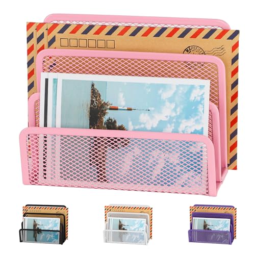 EASEPRES-Desk-Mail-Organizer-Office-Small-Desktop-Metal-Mesh-Envelope-Letter-Sorter-Paper-File-Holder-Organizer-with-3-Vertical-Upright-Compartments-Pink-1-Pack EASEPRES Desk Mail Organizer, Office Small Desktop Metal Mesh Envelope Letter Sorter Paper File Holder Organizer with 3 Vertical Upright Compartments, Pink 1 Pack - Image 1