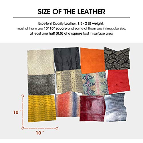 Mardili Printed and Embossed Upholstery Leather Scraps,1.5-2LBs Large Pieces,Square(10" *10") and Irrgular Size
