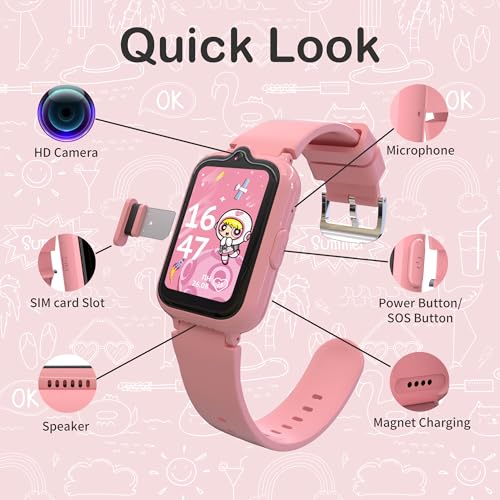 Image of 4G Kids Smart Watches Girls | GPS Watch for Kids with Video Call and Voice Chat Pedometer SOS Alarm Calculator Camera Waterproof HD Touch Screen Parental Controls, Digital Watch for Girls Age 5-12
