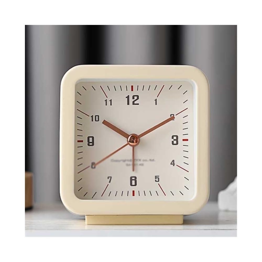 J9V4G6S3B5 Desk Clock Square White Desktop Alarm Clock for Bedroom Living Room Study School Dormitory Office with Night Light Analog analogue alarm clock