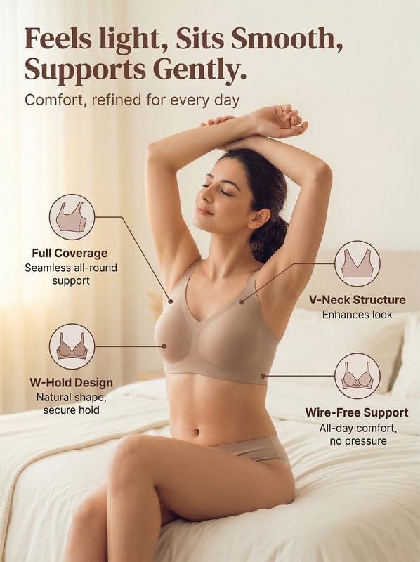 Image of Tweens Cotton Padded Bonded Bra for Women | Full Coverage Wire-Free Bra | Seamless No-Dig Comfort | Breathable Cotton | Elastic-Free Bottom Band & Side Wings | Pack of 1|