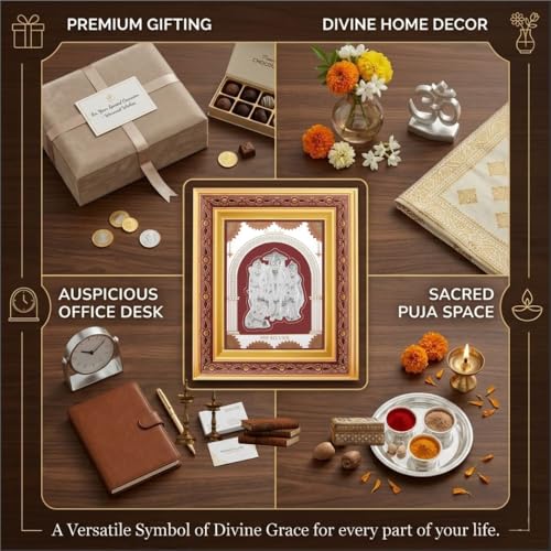 Image of 999Pure Silver Ramdarbar Frame | Divine Home Decor | Wall Mount Square Photo for Gift, Wooden PhotoFrame for Temple & OfficeDecor, SilverGift Items | hangingframe (10.50 inch x 9 inch Inch)