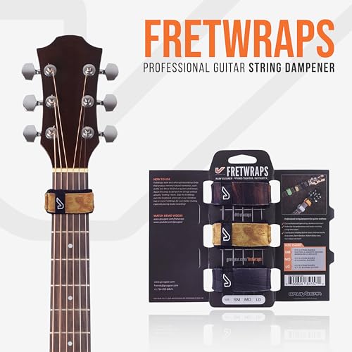Image of Gruv Gear Fret Wrap & Guitar Mute, Fretwrap for Acoustic, Electric & Bass | String Dampener Recording, Tapping & Practice Accessory (3 Pack, Small Wood Prints, Fits 4 String Bass, 6 String Guitar)