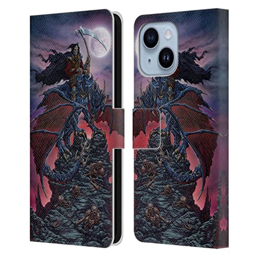 Étui portefeuille en cuir iPhone 14 Plus Moissonneuse Dragons