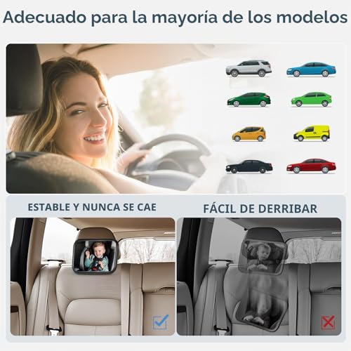Miniatura 6 de Vinabo Espejo De Coche Para Bebé, Versión Mejorada, Espejo De Bebé Con Clip De Gancho, Espejo De Cochecito Con Bloqueo De Marcha Atrás, Seguridad, Espejo De Coche Giratorio De 360 , Esencial