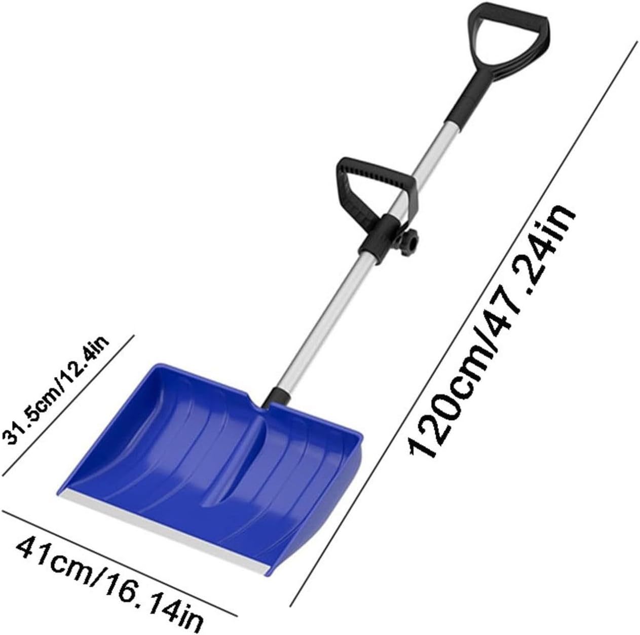 Detachable Large Snow Shovel with 41cm Wide Blade – Ergonomic Dual Handle, Aluminum Wear Strip, Portable Plastic Snow Shovel for Driveway, Sidewalk, Heavy Snow Removal (Blue/Black/Red/Orange) (Blue)