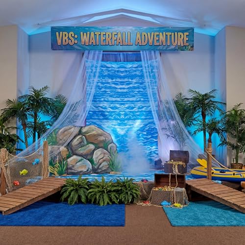 Tingjoo 4.92 x 9.84 ft Rainforest Decoration Waterfall Landscaping Backdrop Rainforest Falls Backdrop for 2026 VBS Blue Wall Hanging Background for Vacation Bible School Photo Props Party Decoration by Tingjoo - Used condition - Image 5