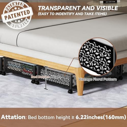 Under Bed Storage, Under the Bed Storage Containers with Wheels, Under Bed Shoe Storage Organizer Drawer for Bedroom Clothes Shoes Blankets -4Pack