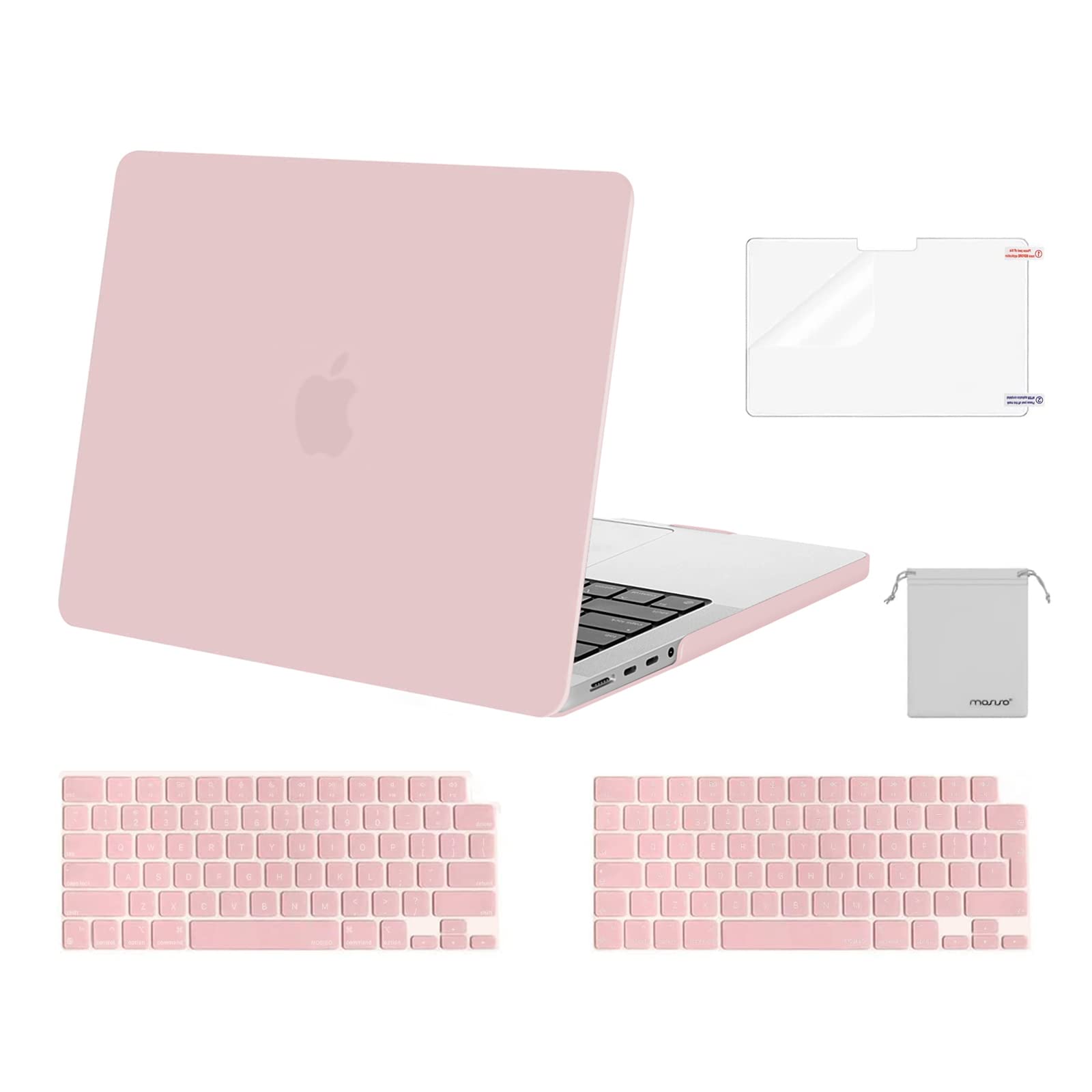 MOSISO Compatible with MacBook Pro 14 inch Case 2025-2021 A2442 M1 Pro/Max with Liquid Retina XDR Display, Plastic Hard Shell&Keyboard Skin(EU&USA version)&Screen Protector&Storage Bag, Baby Pink
