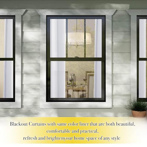 Image of NICETOWN Snow White Cold Reducing Blackout Curtains 84 inch Long, Full Light Blocking Drapes with Liner, Thermal Insulated Draperies for Hall, Villa (2 Pieces, 42 inch Wide Each Panel, Pure Snow White)