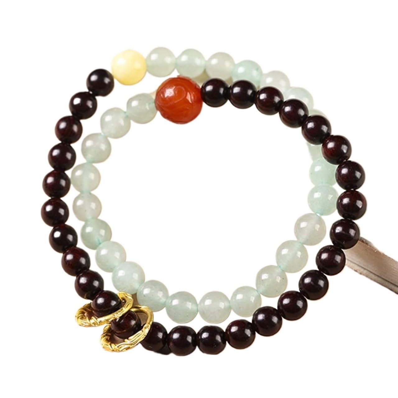 Nzpost A Bracelet, 6Mm Natural Red Sandalwood Venturine Gate Mber Beaded Double Layer Stretch Bracelet Spi