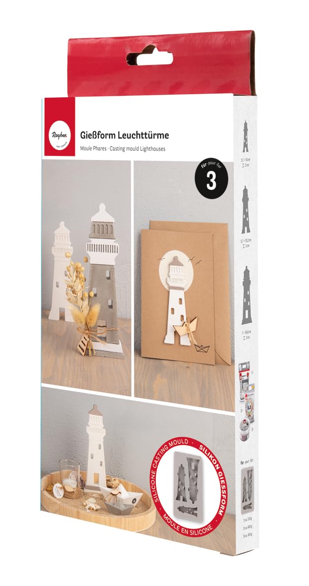 Rayher 36177000 Silicone Mould Lighthouses 14.5 x 26 x 2 cm 3 Moulds Box 1 Piece