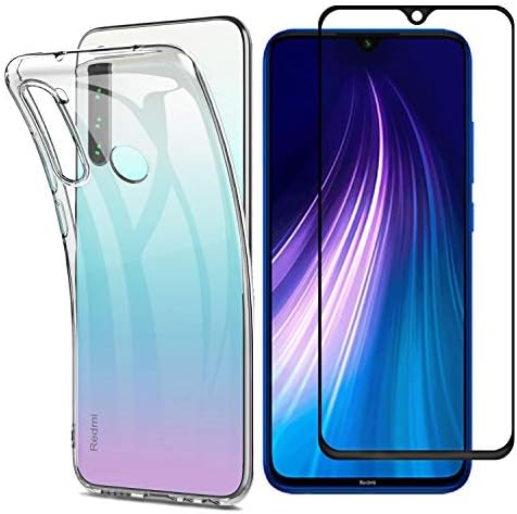 MYLBOO Compatible with for Xiaomi Redmi Note 8T Case, Xiaomi Redmi Note 8T Screen Protector, [3 in 1] Transparent Soft TPU Case + [2 pc] 9H Tempered Glass for Redmi Note 8T Cover (Transparent.)