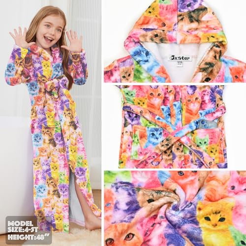 Image of Jxstar Girls Bathrobes Kids Long Hooded Robes Plush Full Length Coral Fleece Pajamas Sleepwear